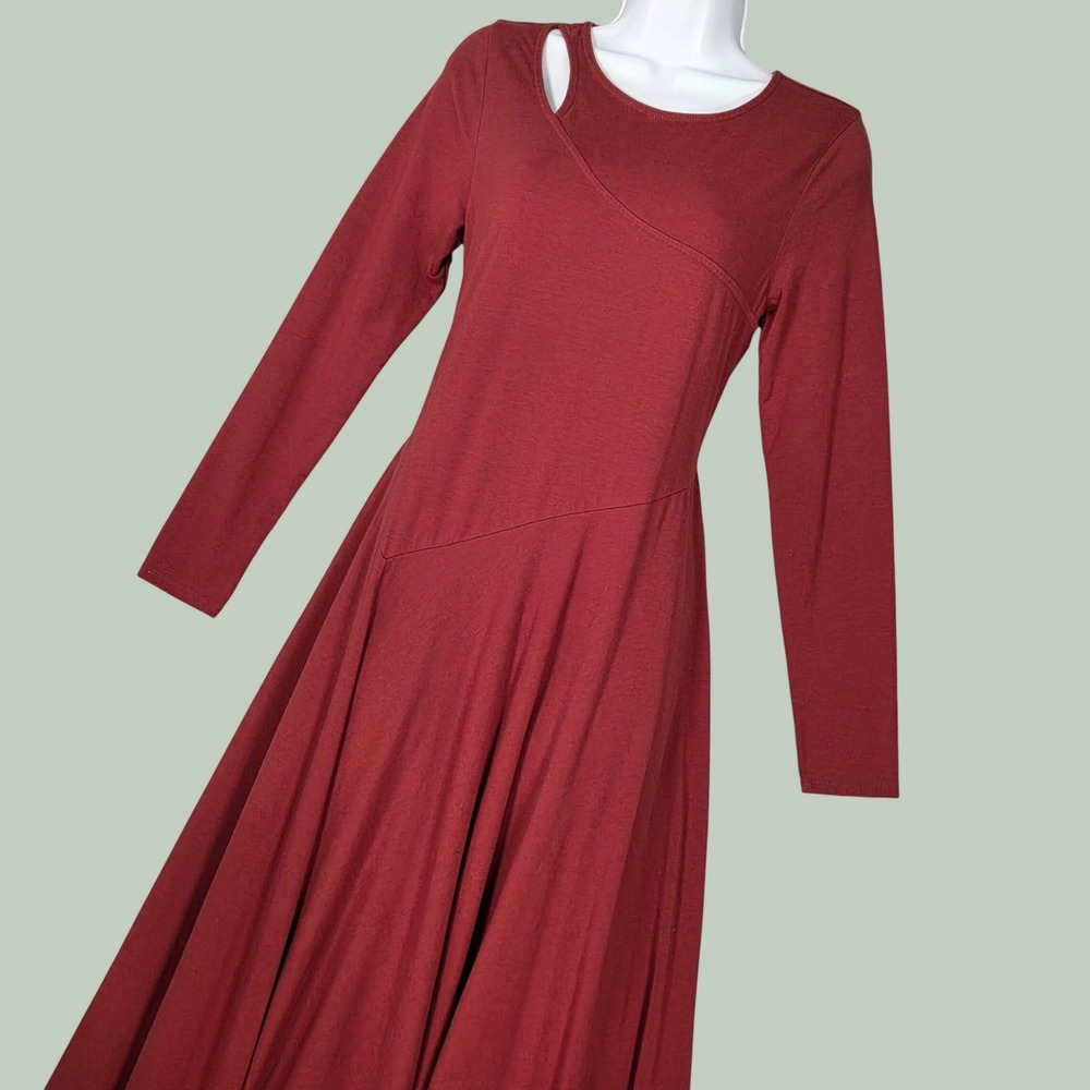 Soft Surroundings Womens XS Asymmetrical Cutout Midi Dress Dark Red Jersey Knit